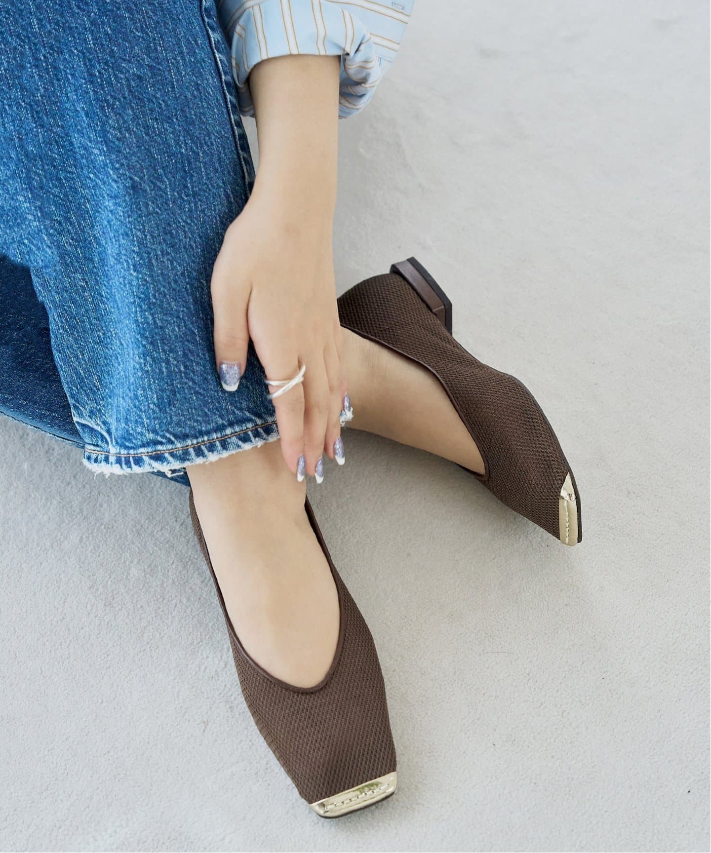 スクエアメタルトゥキャップメッシュフラット（フラットシューズ）｜LE