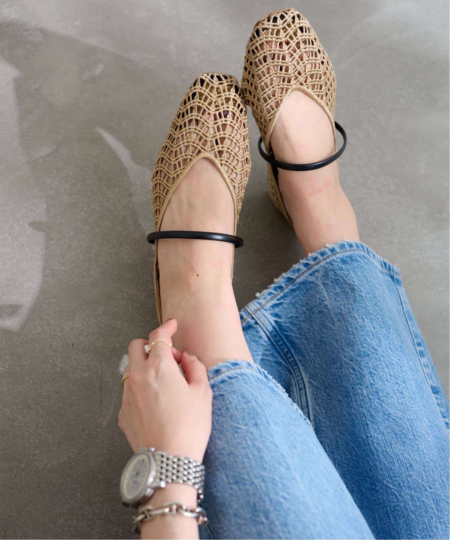 追加》スクエアクロシェストラップフラット（フラットシューズ）｜LE