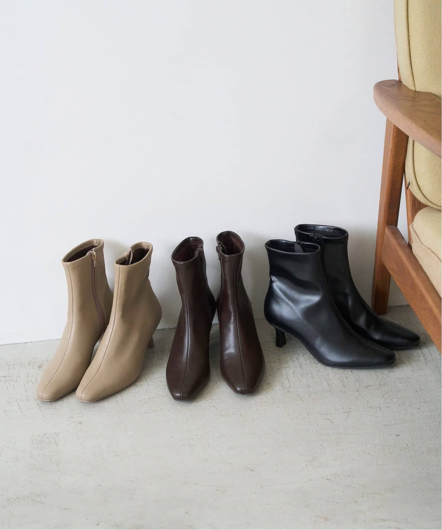 追加》6cmフレンチスクエアフィットショートブーツ（ブーティ