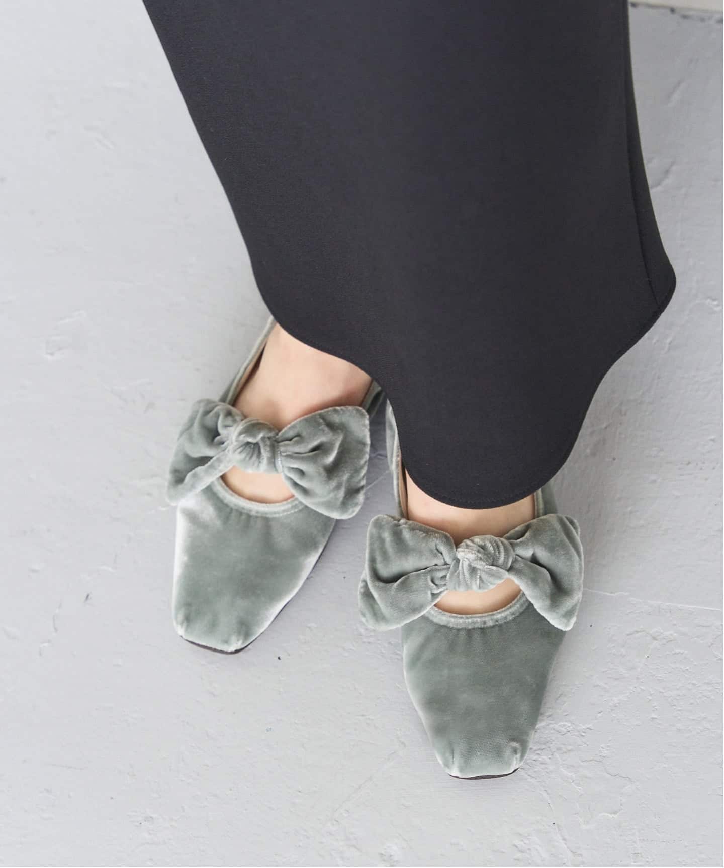 追加3》スクエアベルベットリボンフラット（フラットシューズ）｜LE