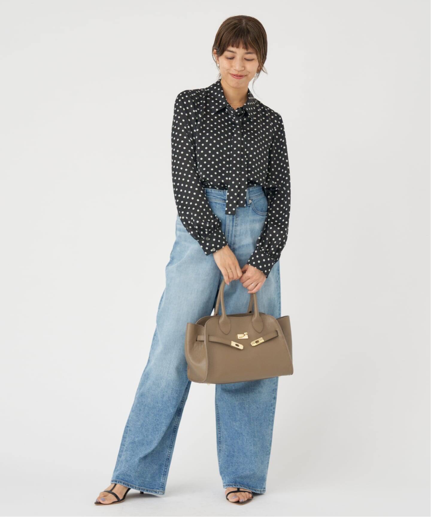 WEB限定/追加4》サテンドットタイ付ブラウス（シャツ／ブラウス