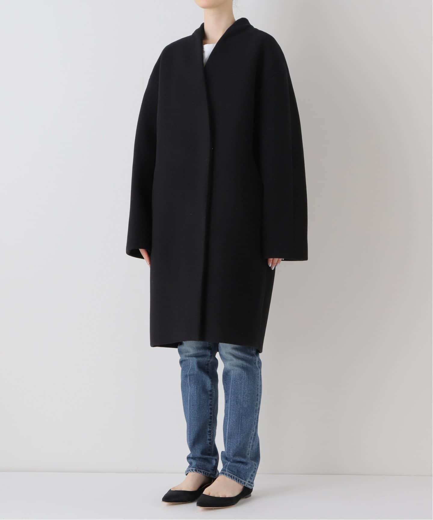 MTRウールカシミヤミニマルVコート（ノーカラーコート）｜NOBLE