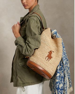 Polo Ralph Lauren Pony Raffia Bellport Sling Bucket Bag