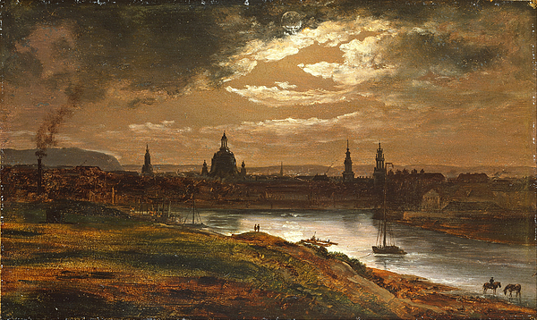 Dresden by Moonlight Jigsaw Puzzle by Johan Christian Dahl