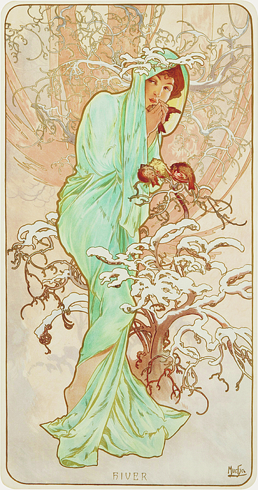 Winter #1 Jigsaw Puzzle by Alphonse Mucha - Masterpieces Of Art