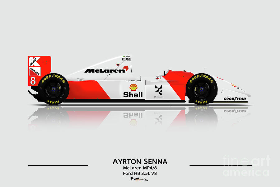 Ayrton Senna - McLaren MP4/8 - Formula 1 Digital Art by Jeremy