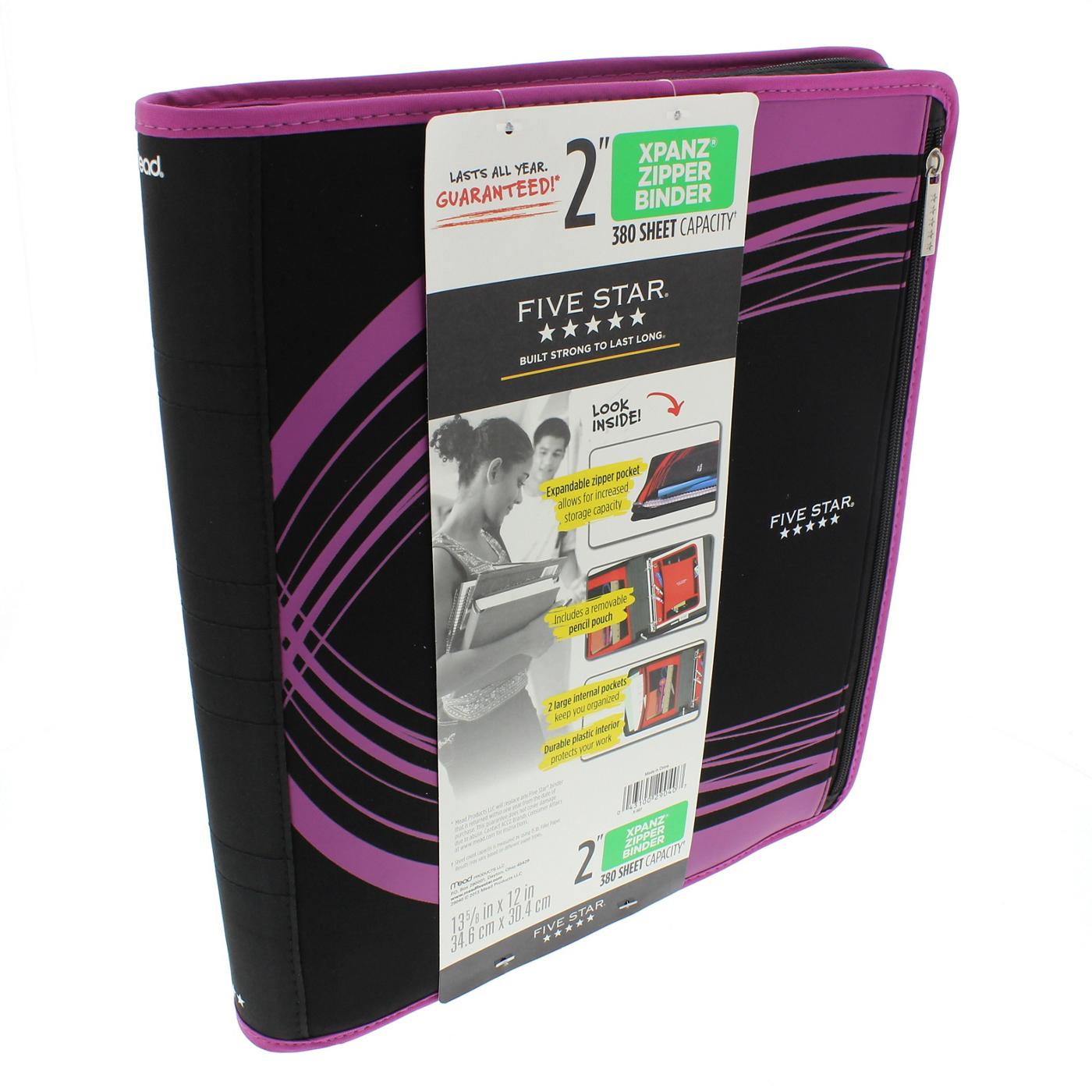 FIVE STAR Xpanz Zipper Binder, 380 Sheet Capacity, Assorted