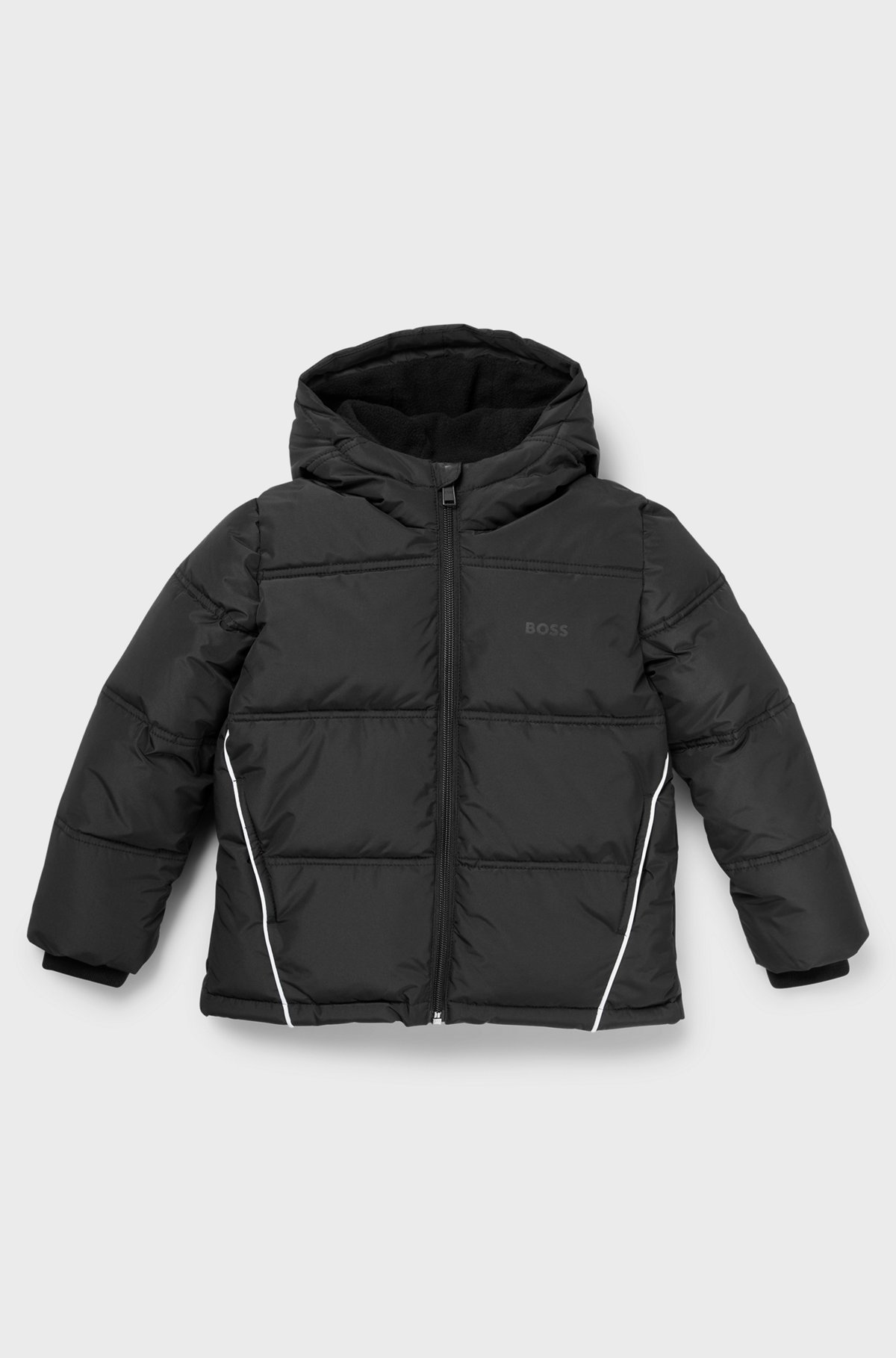 BOSS - Kids' hooded jacket with logo details and padding - Black