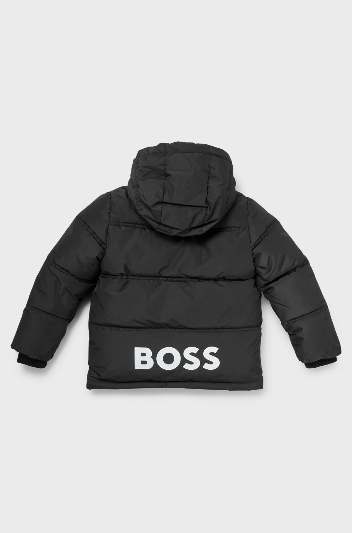 BOSS - Kids' hooded jacket with logo details and padding - Black