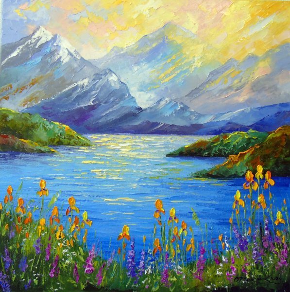 Mountain Serenity: Lakeside Whisper Painting by Olha Darchuk
