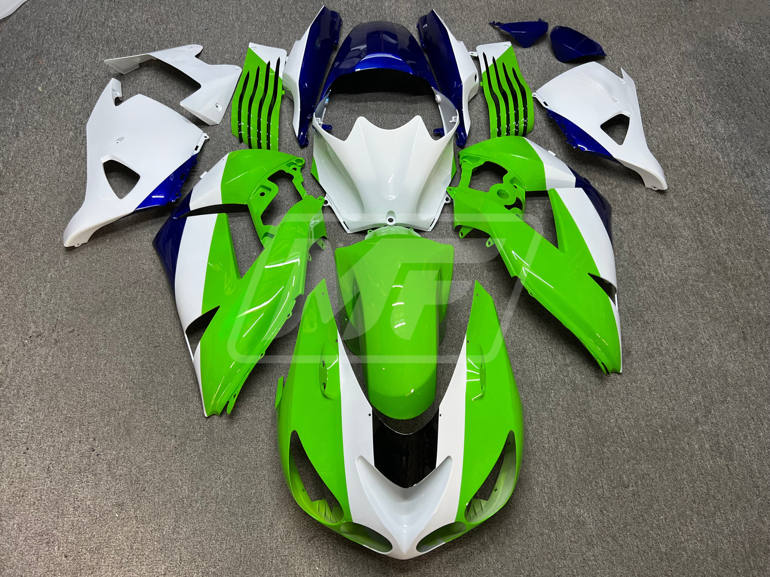 Kawasaki ZX14R 2006-2011 Gloss Green & White with Blue ABS