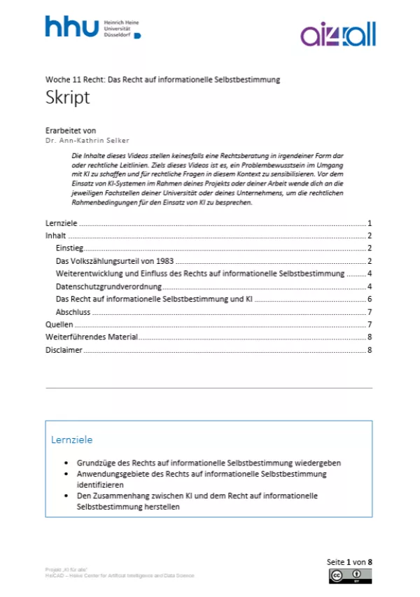 Woche 11 | Recht | Das Recht auf informationelle Selbstbestimmung