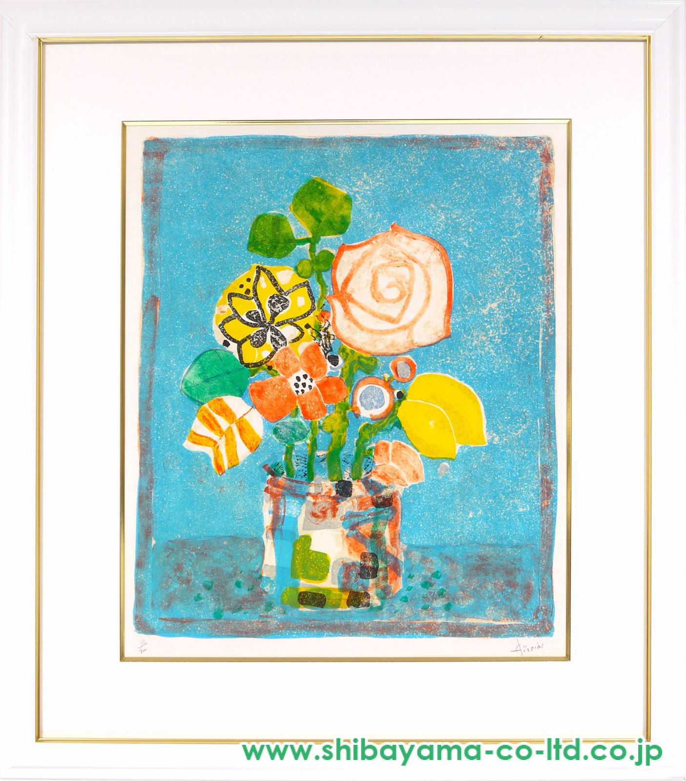ポール・アイズピリ「青い背景の花束」リトグラフ :: 絵画買取・販売