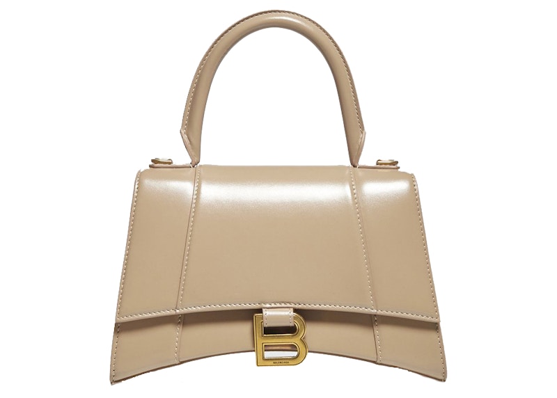 Balenciaga Hourglass Top Handle Bag Small Beige in Leather with