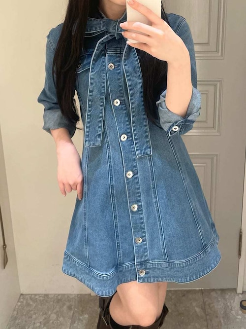 ボウタイデニムミニワンピース（ワンピース）｜LILY BROWN（リリー