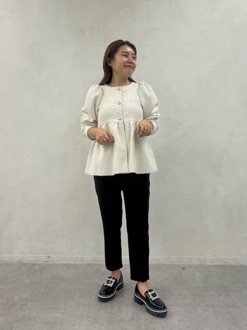 セール】パフスリーブツイードペプラムジャケット（ノーカラー