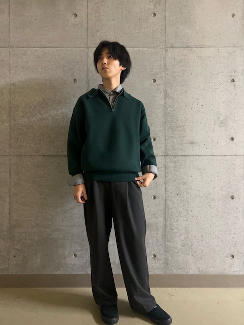 新品】革とニット地のベアバック トップス 深緑 Sサイズ（胸部分に裏地