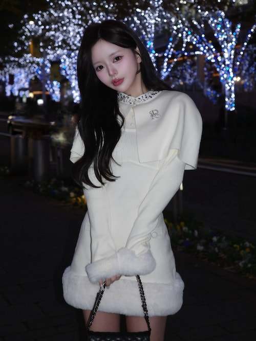 ビジューケープニットミニワンピース（ワンピース）｜Darich