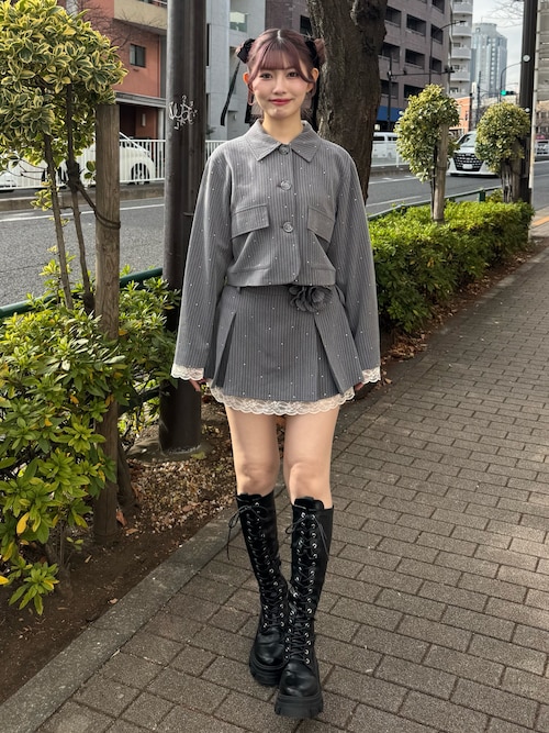 ストレッチレースアップロングブーツ 厚底 靴 冬服（ブーツ）｜jouetie