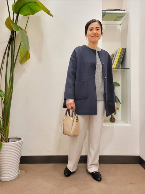 セール】ウールノーカラーミドルコート（ノーカラージャケット