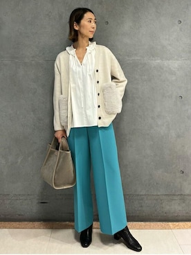 ウールポリエステルミラノリブ ファーポケットカーディガンを使った