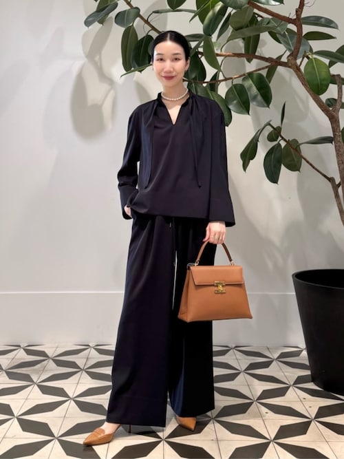 2-wayストレッチ タイ付きスタンドカラーブラウス（シャツ/ブラウス