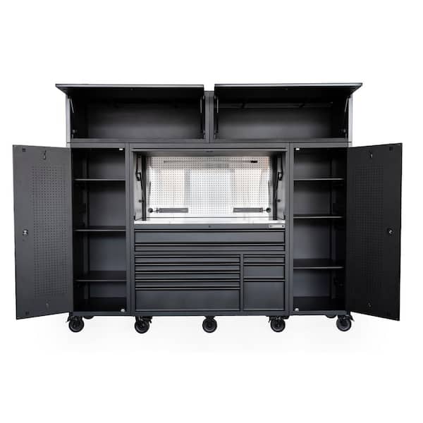Husky 62 in. W x 24 in. D Heavy Duty 10-Drawer Combo Hutch and 2