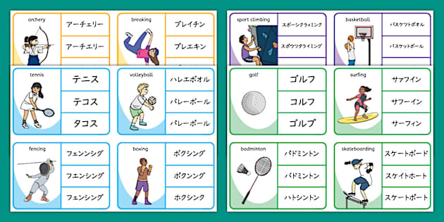 五輪で行われるスポーツの種目からカタカナを学べるように制作された