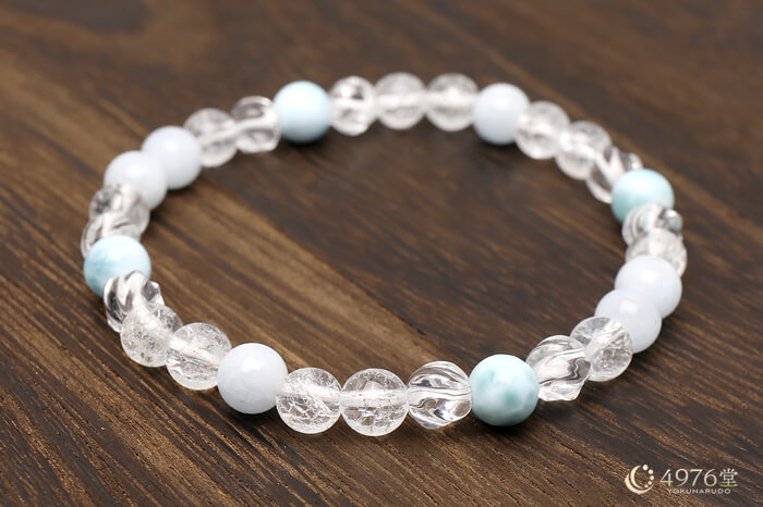 ラリマー・アクアマリン・水晶 ブレスレット 6mmグラデーション