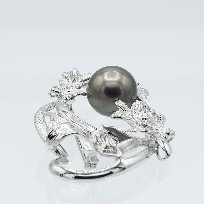 ブラックパール ブローチ 11mm SV925 黒真珠 タヒチ産 (25136