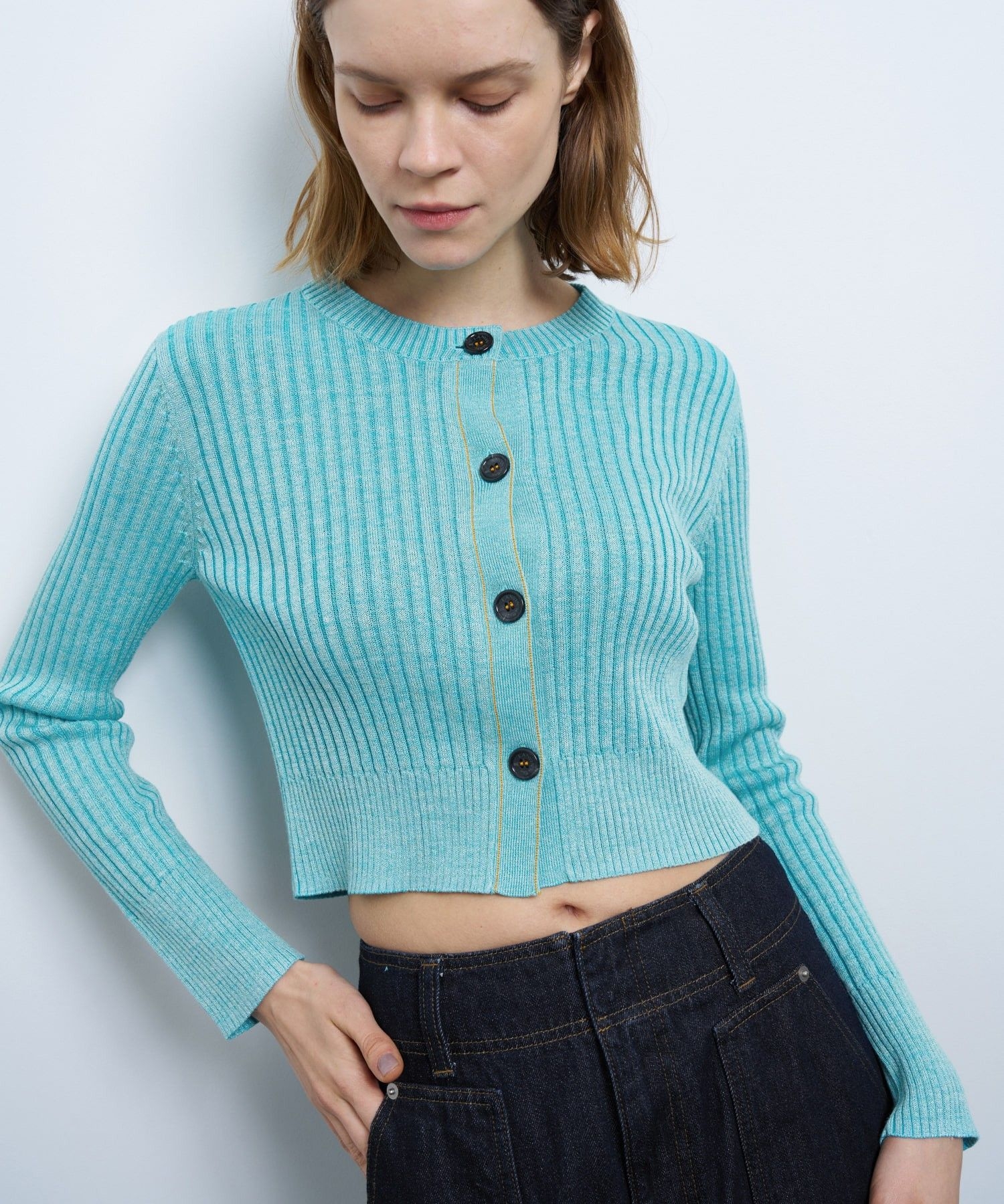 カラーステッチワイドリブカーディガン|LANVIN en Bleu | LANVIN en