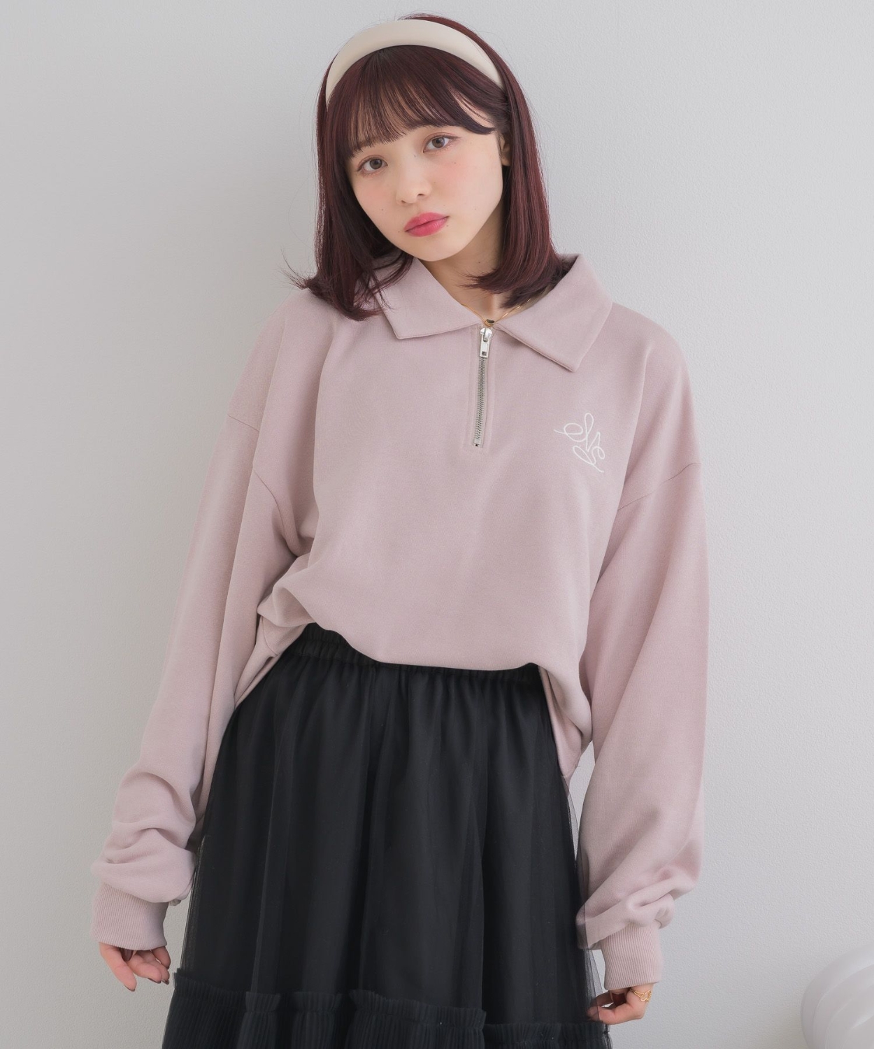 ハーフZIP胸刺繍BIGトレーナー|ems excite | RETRO GIRL ONLINE STORE