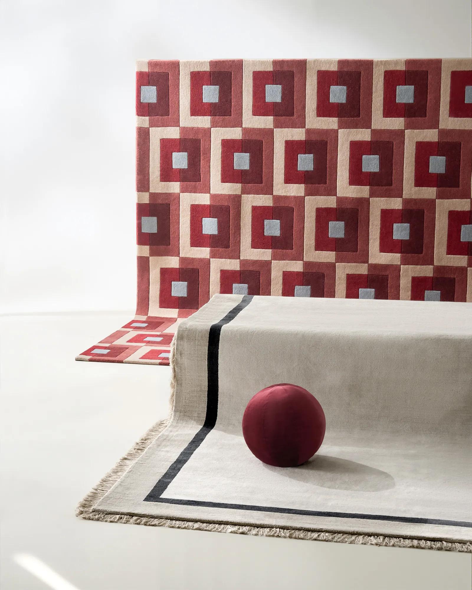 Geo Pop Wool Rug - Oxblood Red/Airy Blue