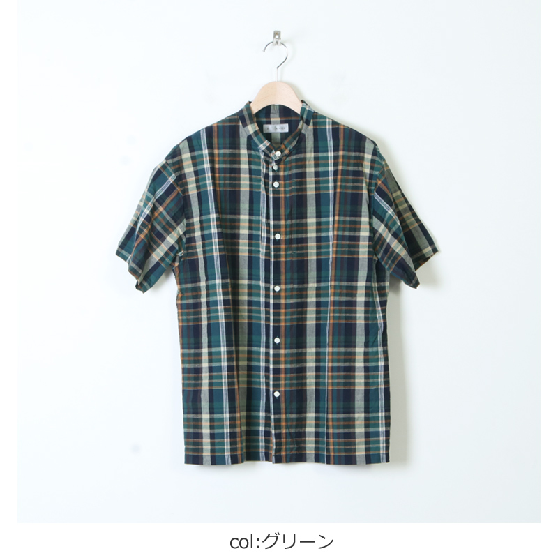 nisica (ニシカ) 半袖チェックバンドカラーシャツ