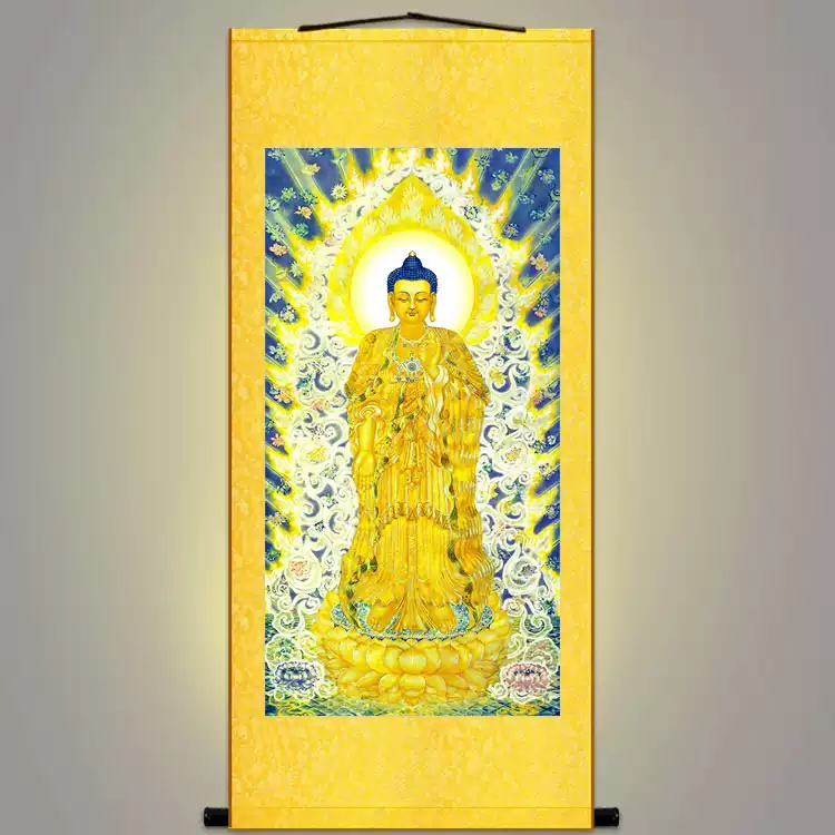 道證法師版阿彌陀佛掛軸畫佛堂用高質絲綢佛像畫成品尺寸55x120公分