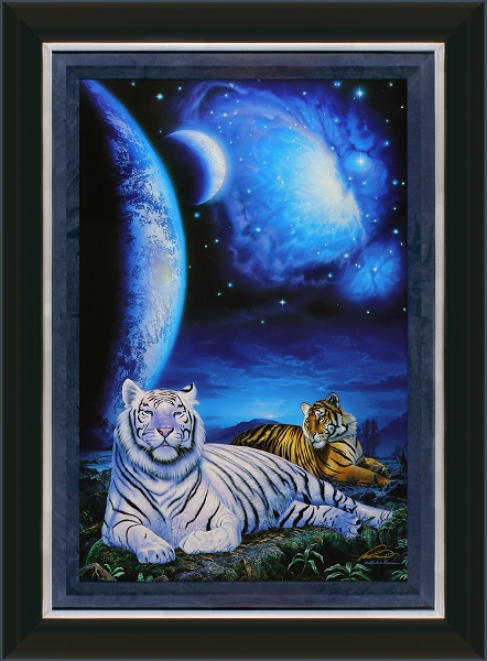 問題なし】クリスチャン・ラッセン 手彩入大型版画 虎 ホワイト