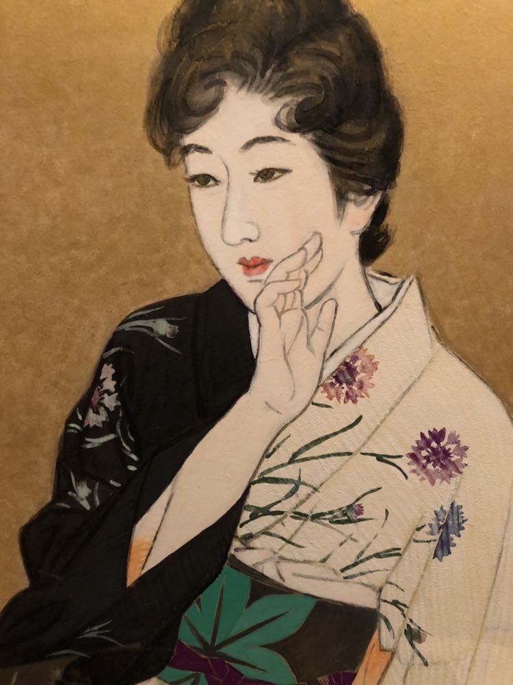 真作】伊東深水 肉筆 最高軸先 美人画 共箱 本物保証 塗り二重箱入 真