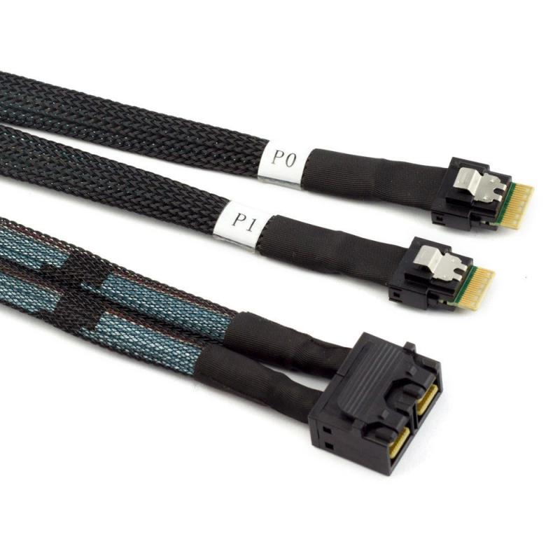 内蔵 HD Mini SAS SFF-8643 8i 72P から 2x SlimSAS SFF-8654 4i 38P