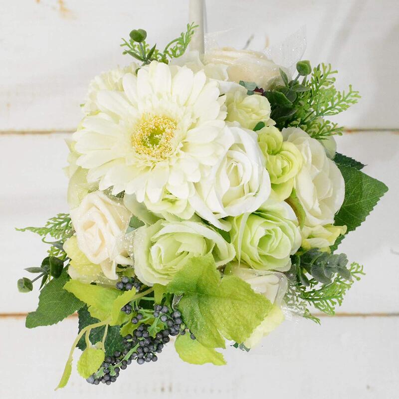ウェディングブーケ ホワイトグリーンナチュラル ブートニアセット