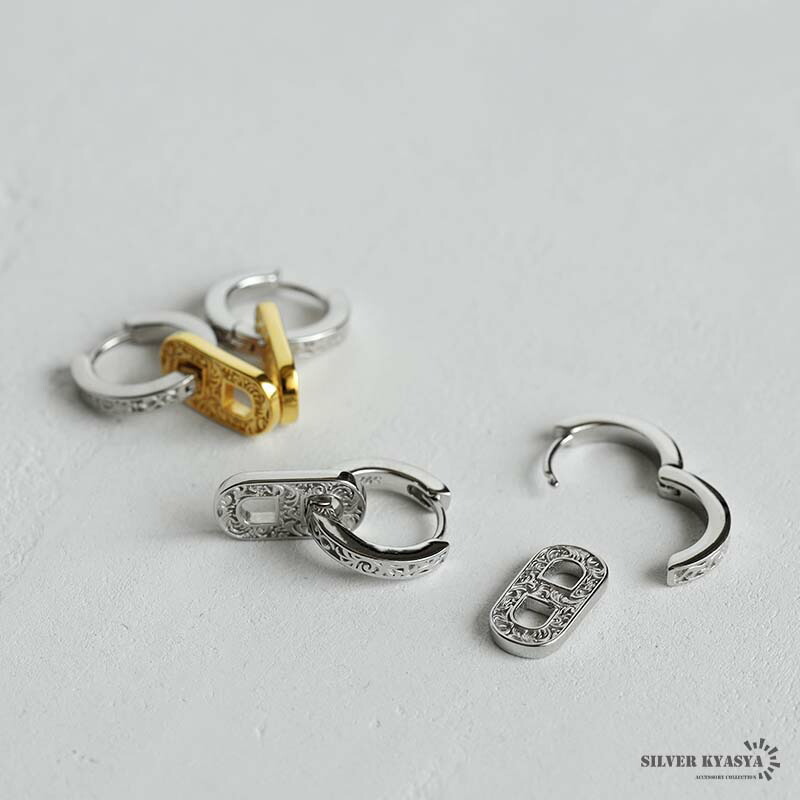 2連 フープピアス シルバー925 18K GP レディース チェーンピアス