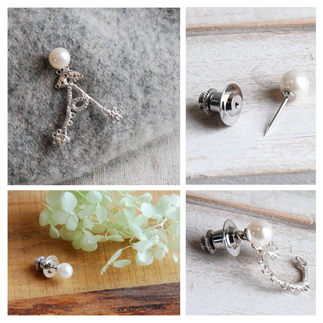 あこや真珠 パール タイタックピン ラペルピン 7-7.5mm - 【Blue Lace