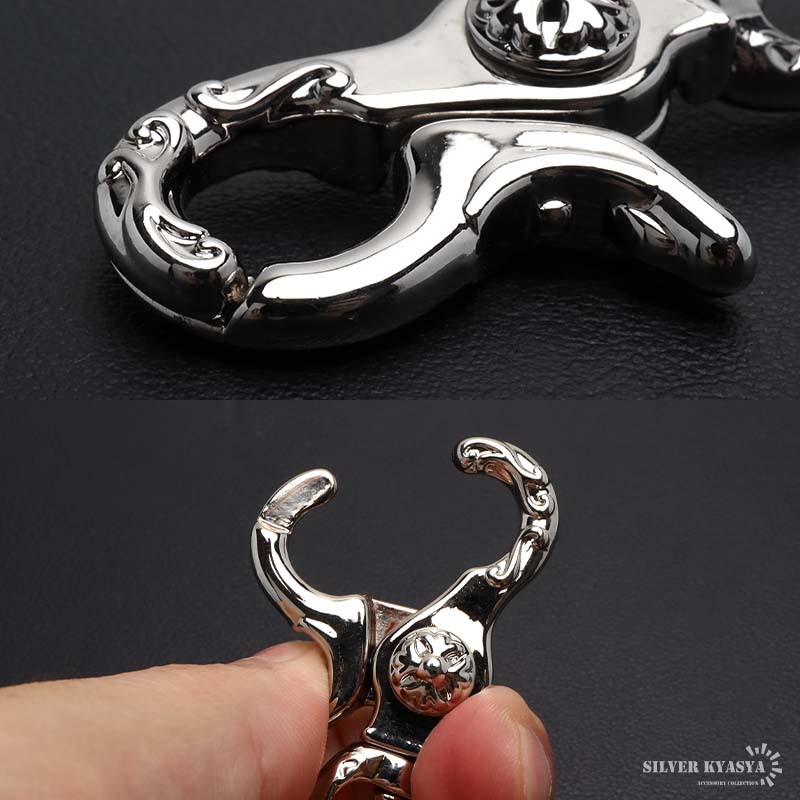 唐草 重厚 クロス キーリング キーホルダー キーフック クリップ