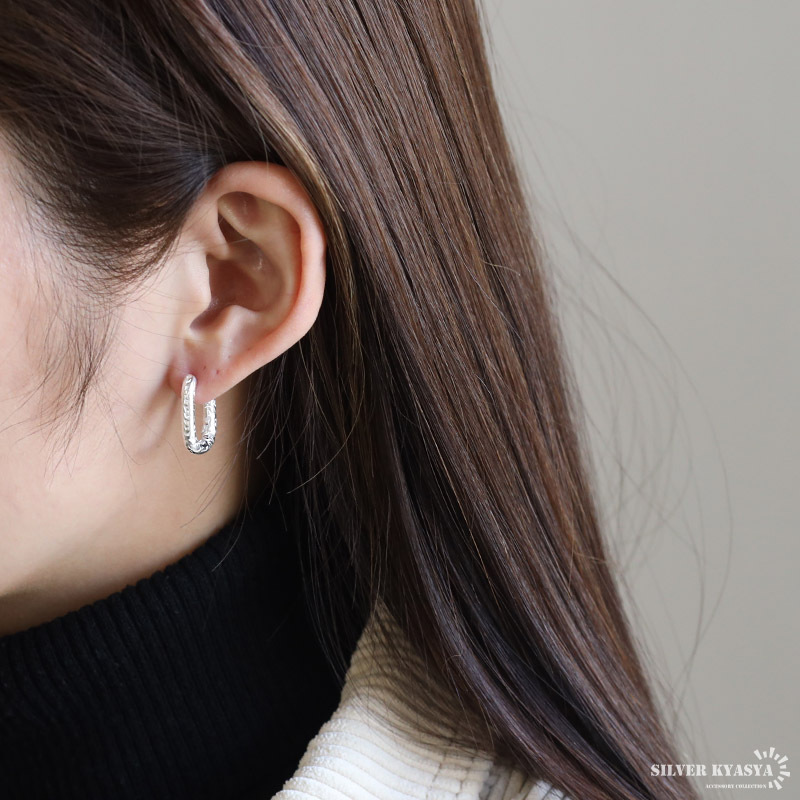 シルバー925 唐草 フープピアス オーバルピアス シルバーピアス