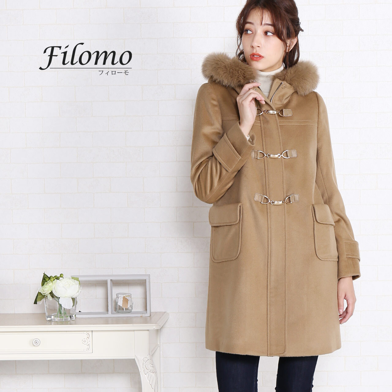 カシミヤ ブレンド ダッフル コート レディース 冬 ウール フォックス