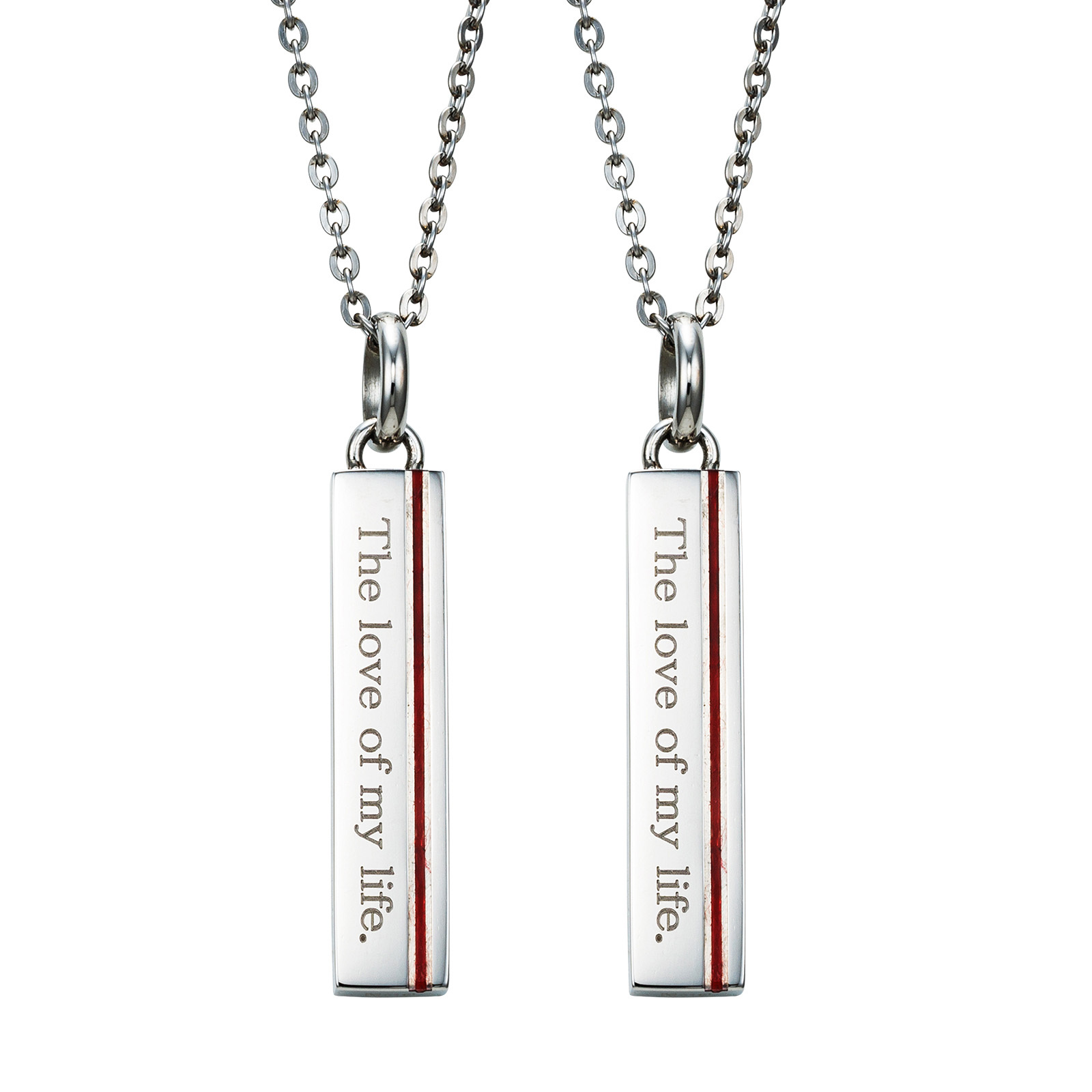 送料無料】 【名入れ無料】ペアネックレス 2本セット ステンレス 赤い