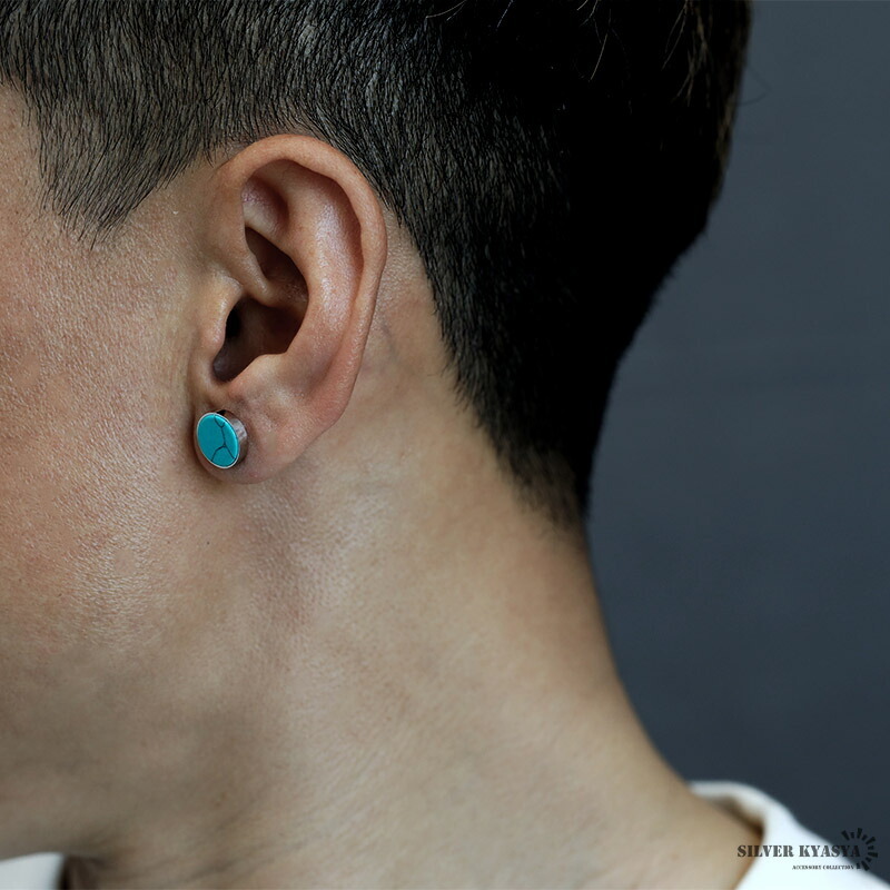 ターコイズピアス ステンレス スタッドピアス メンズ シルバー トルコ