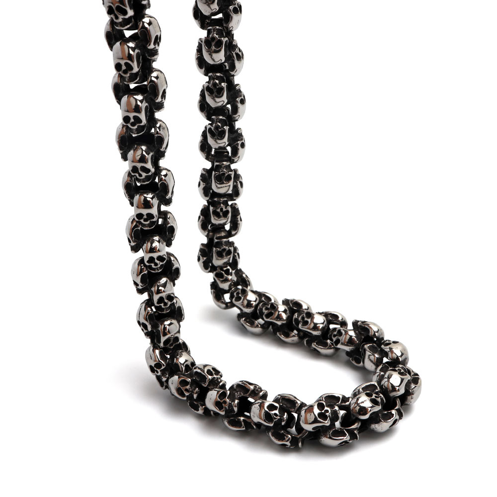 サージカルステンレス316L スカルチェーンネックレス シルバー 骸骨