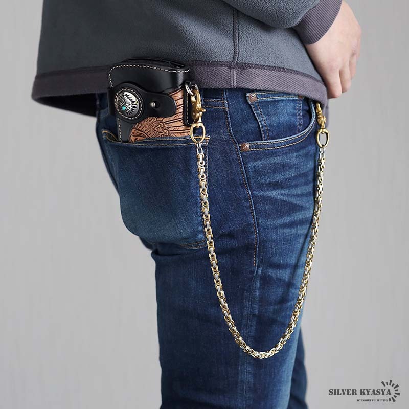 ステンレス 唐草 ウォレットチェーン クロス 十字架 ビザンチン