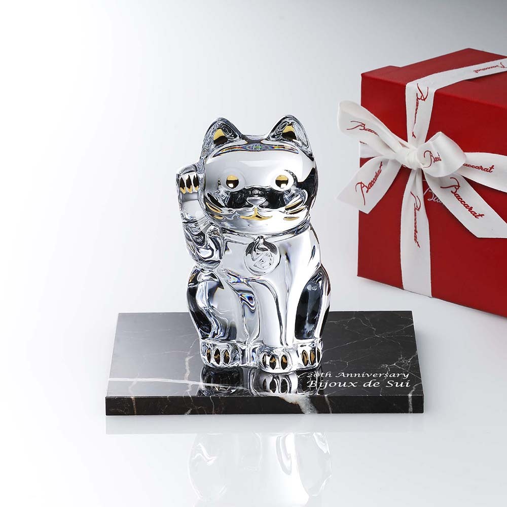 Baccarat バカラ まねき猫 Mサイズ 座布団付き・大理石 台座 Lサイズ
