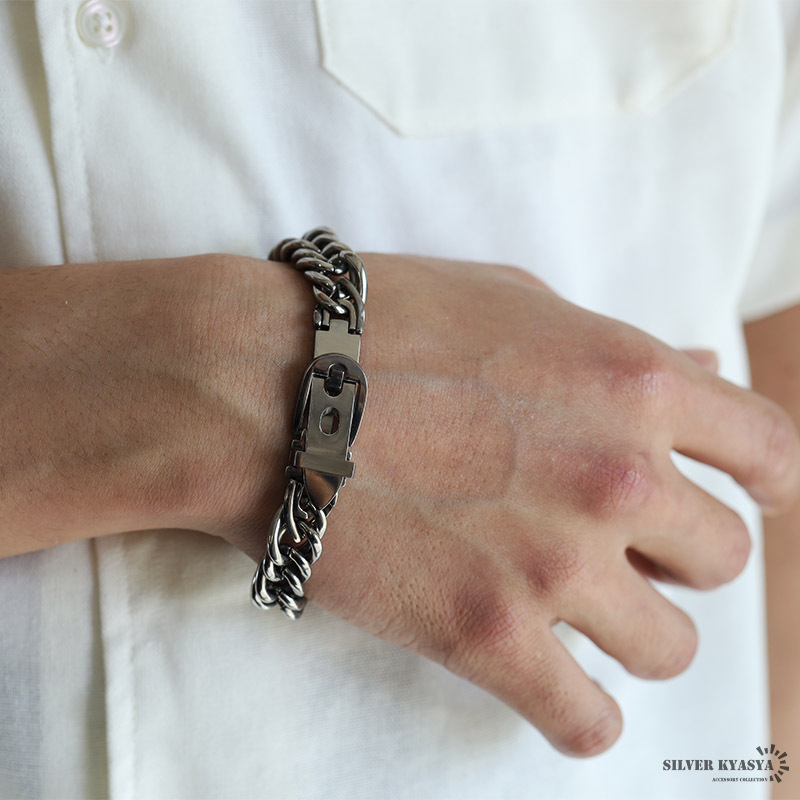 純チタンブレスレット ベルト ダブル喜平ブレスレット シルバー